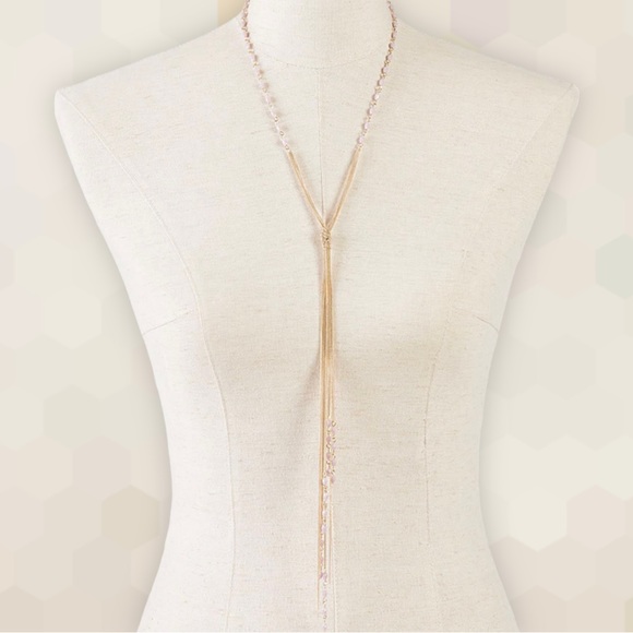 Jewelry - NEW Whimsical Mauve Mixed Stones & Chain Knotted Tassel Necklace